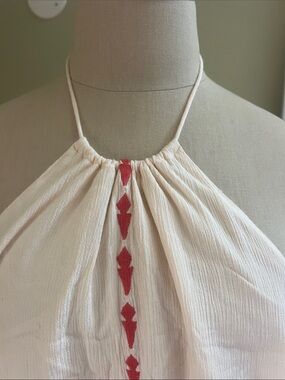 Piper by Townsen Cream Ava Halter Boho with Multicolor Tassel Fringe Trim M NWT